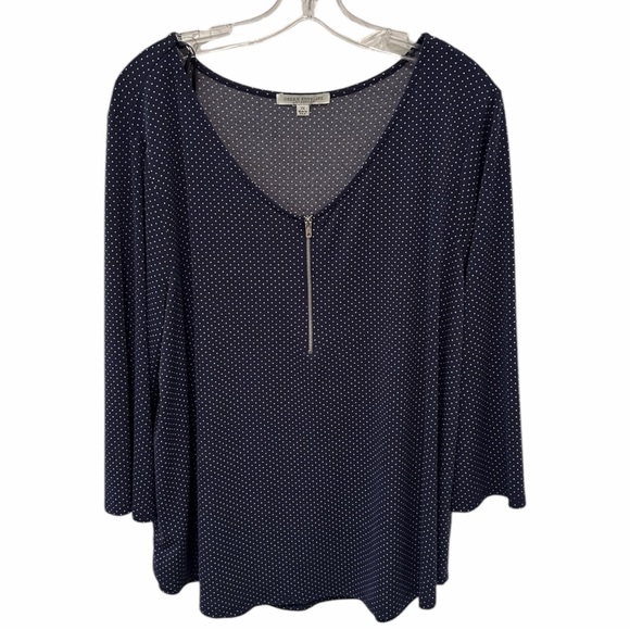 Green Envelope Tops - Green Envelope Navy and White Dotted Long Sleeve Top
